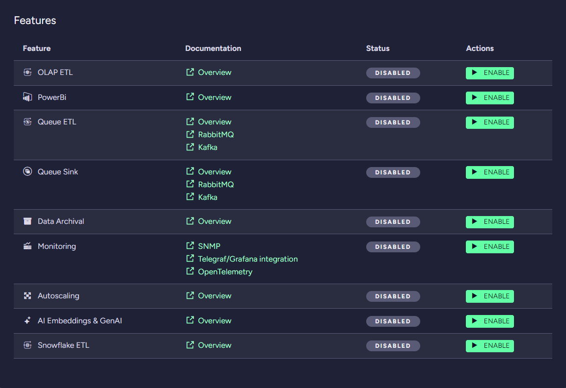 &quot;Figure 19 - Manage Features: Enable features&quot;