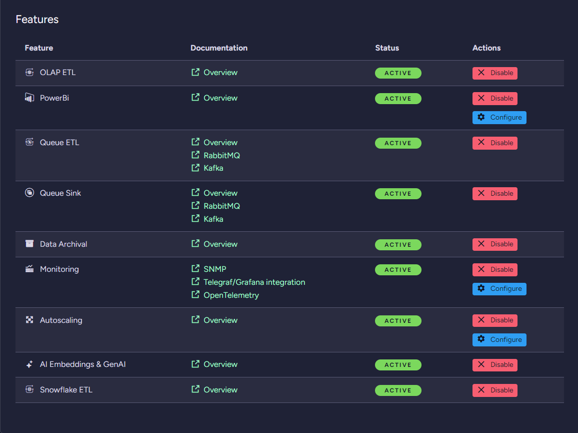 &quot;Figure 20 - Manage Features: Configure or disable features&quot;