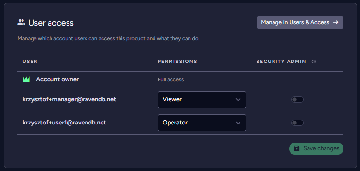 "Product Details: User Access widget"