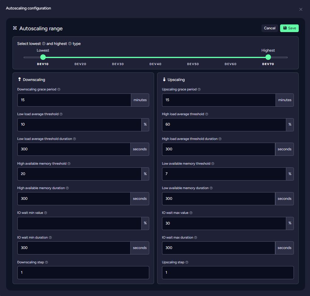 Autoscaling Edit Configuration