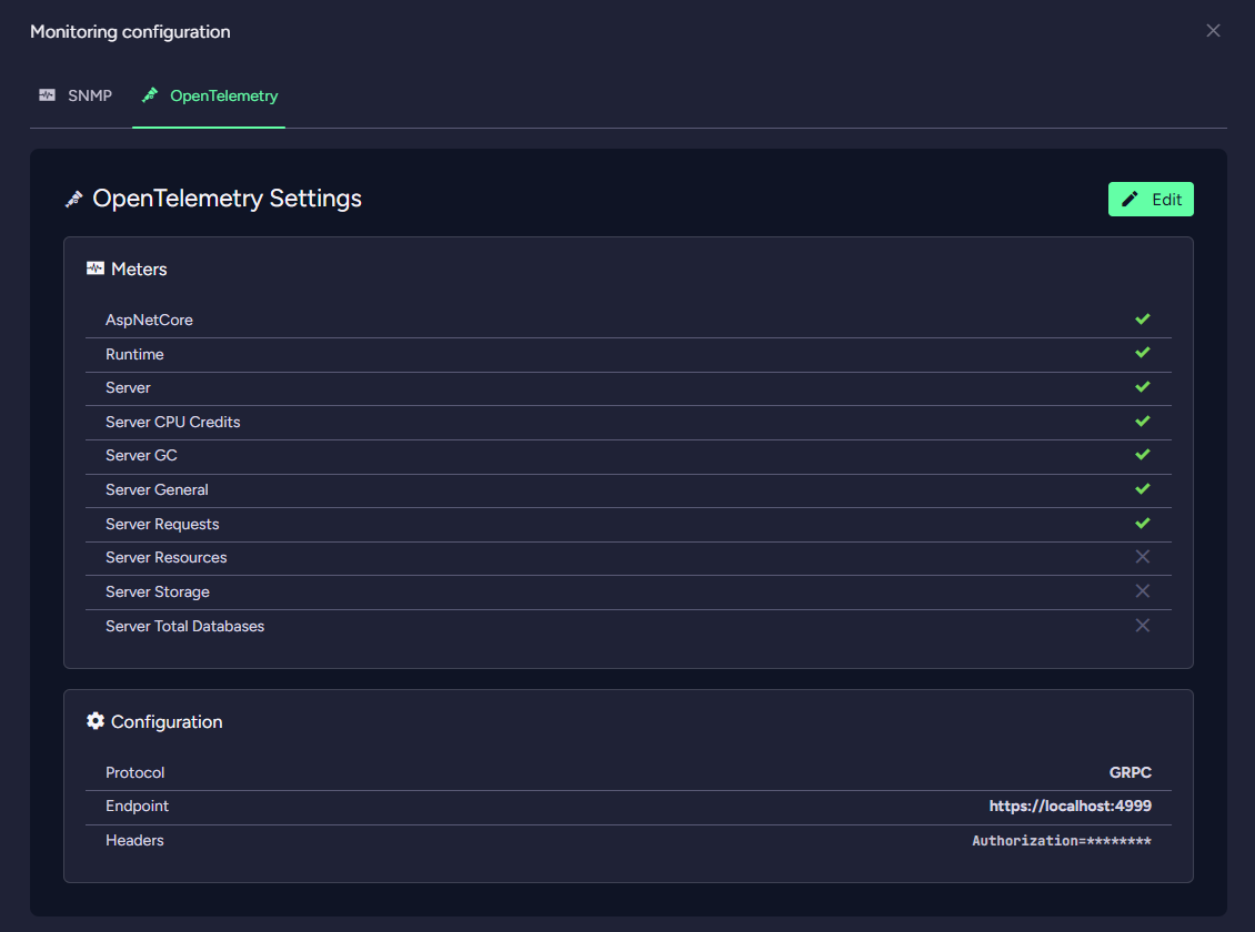 &quot;Monitoring Configuration View OpenTelemetry&quot;