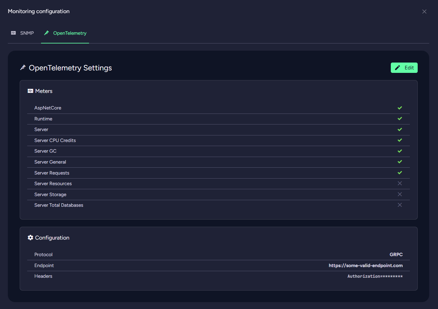 "Monitoring Configuration View OpenTelemetry"