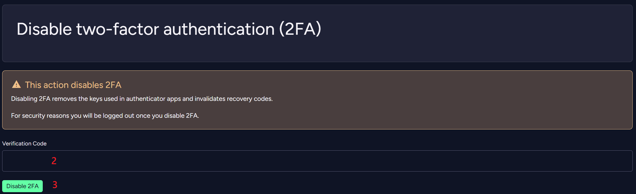 "Disable 2FA confirmation"