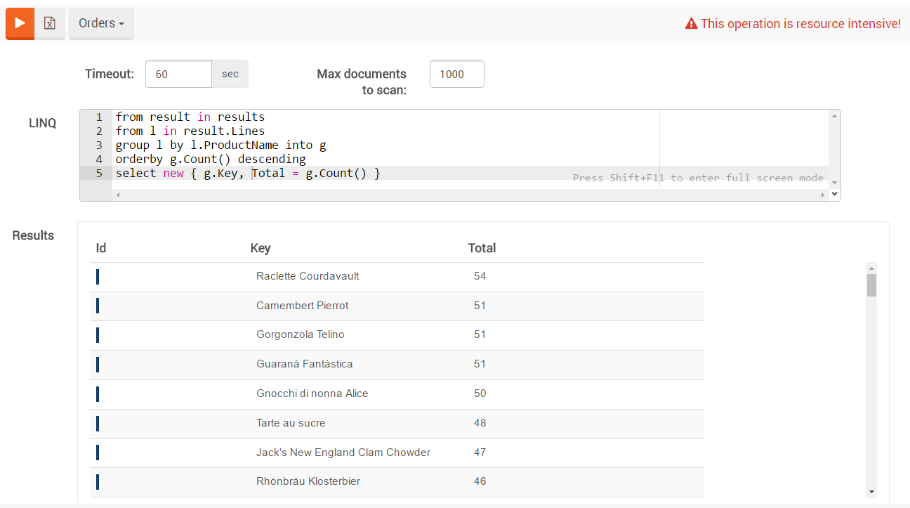 Figure 3. Studio. Data Exploration View. LINQ query
