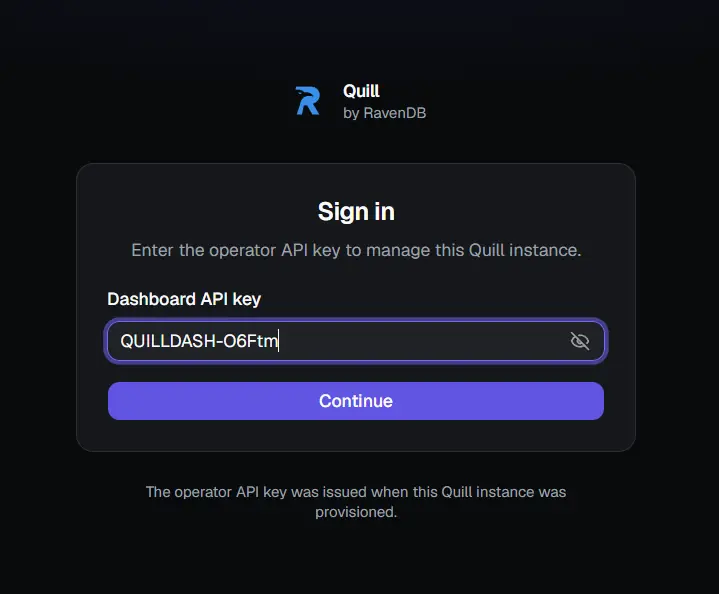 Quill dashboard login page