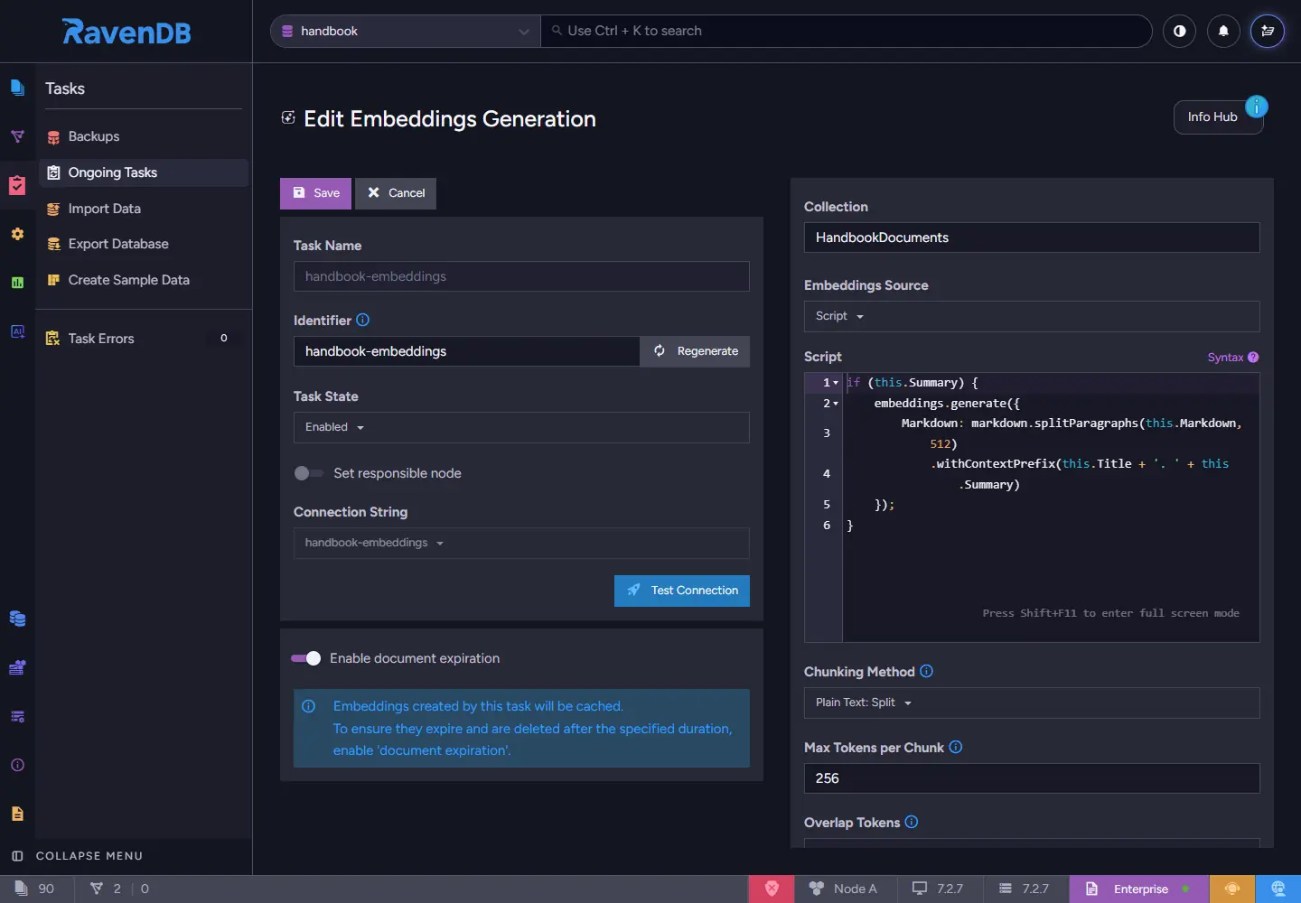 Edit Embeddings Generation task in Studio with a script source using withContextPrefix