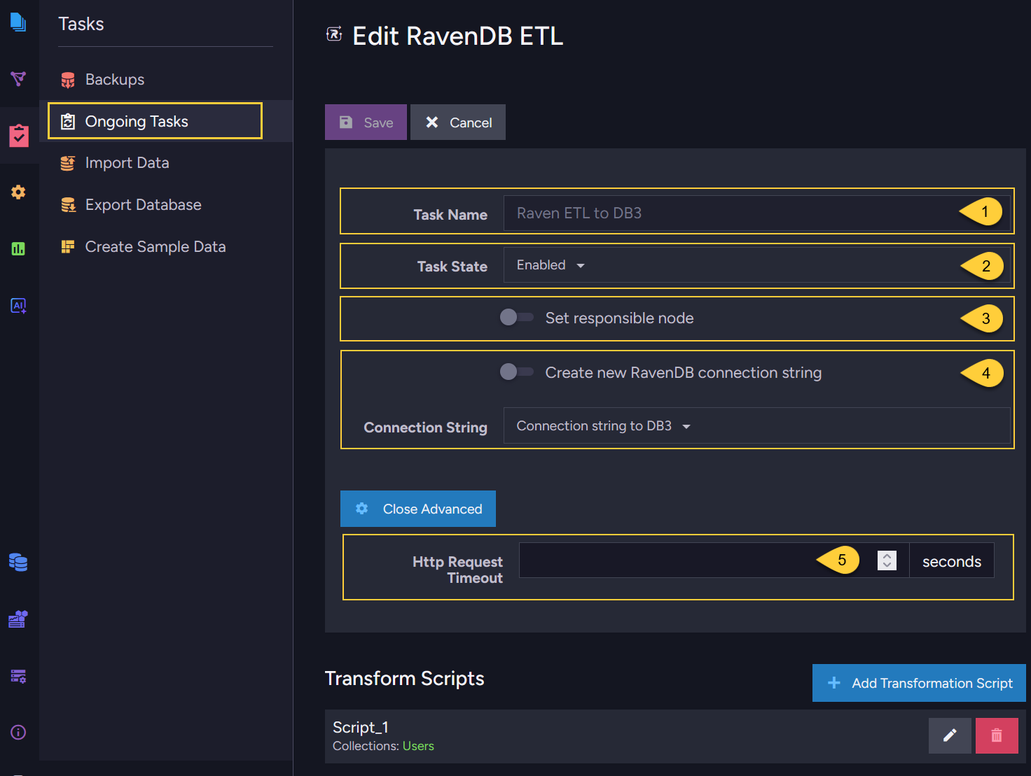 Figure 1. RavenDB ETL task definition