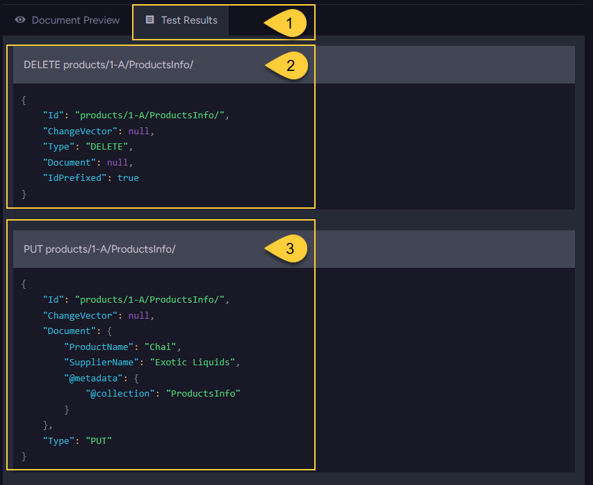 Figure 4. RavenDB ETL Task - Test script area - results