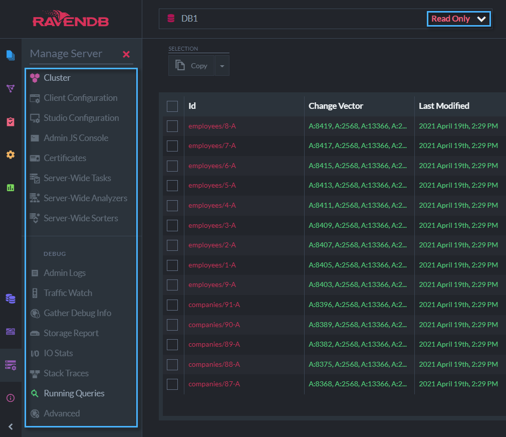 Manage Server view