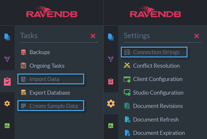 Tasks and Settings views