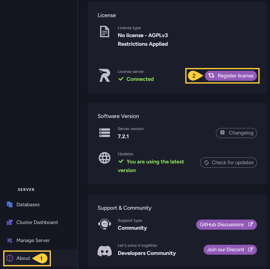 Register license button