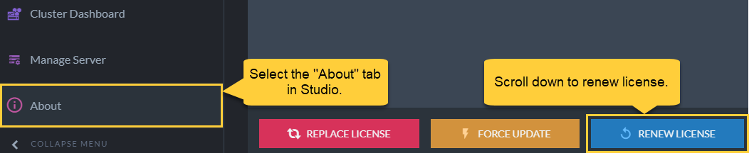 Renew License in Studio