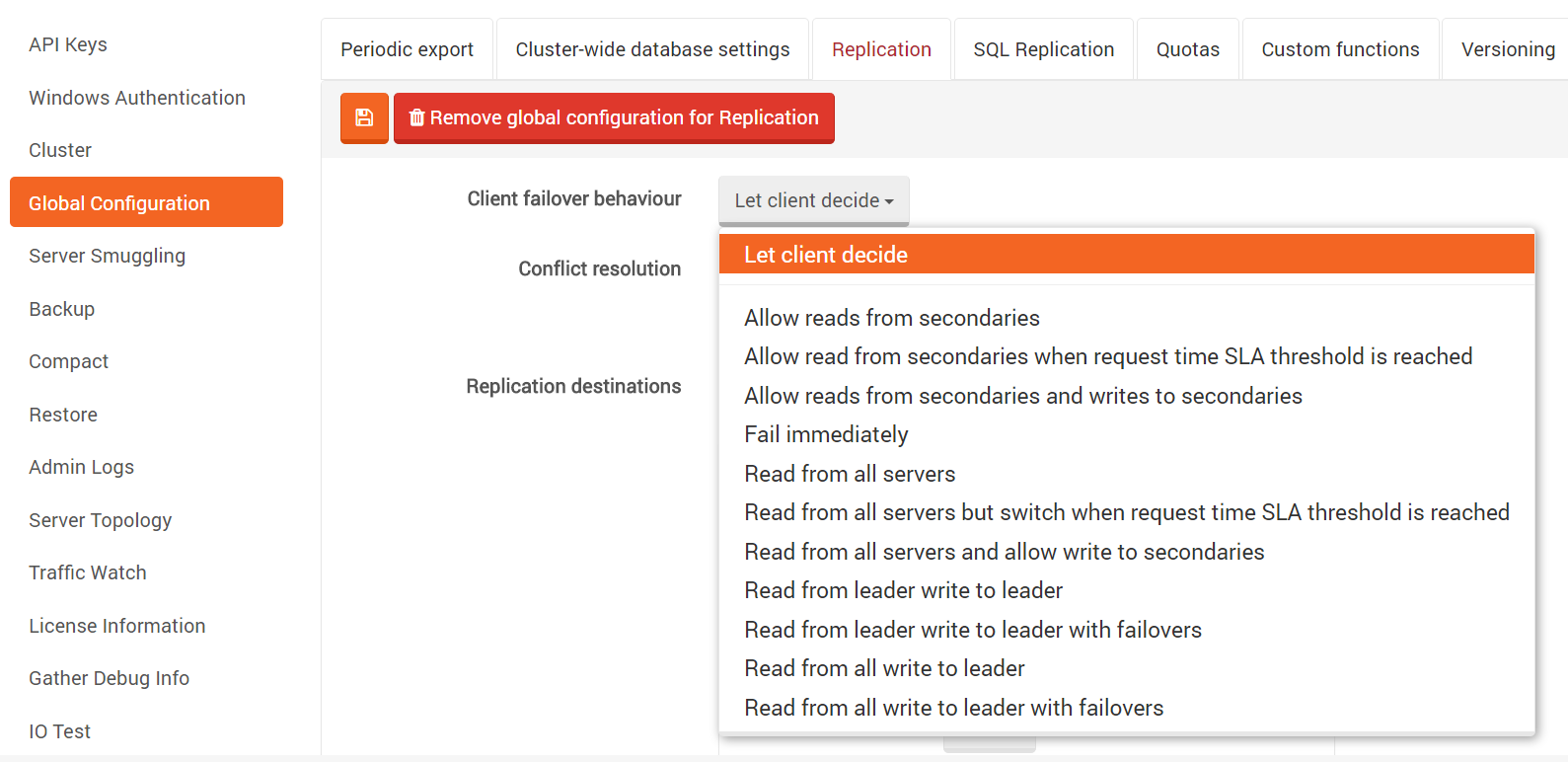 Setting up let client decide on server