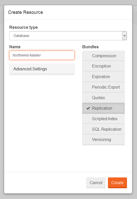 Figure 1. Studio. Replication. Master. Create database.