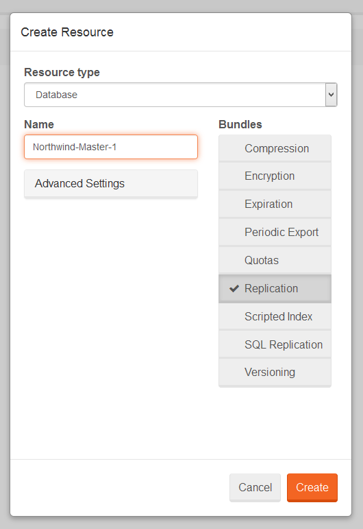 Figure 6. Studio. Replication. Master. Create database.