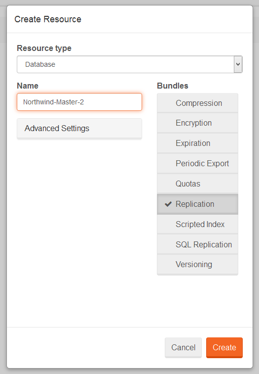 Figure 9. Studio. Replication. Master. Create database.