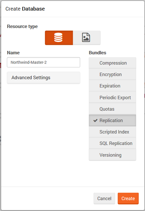 Figure 9. Studio. Replication. Master. Create database.