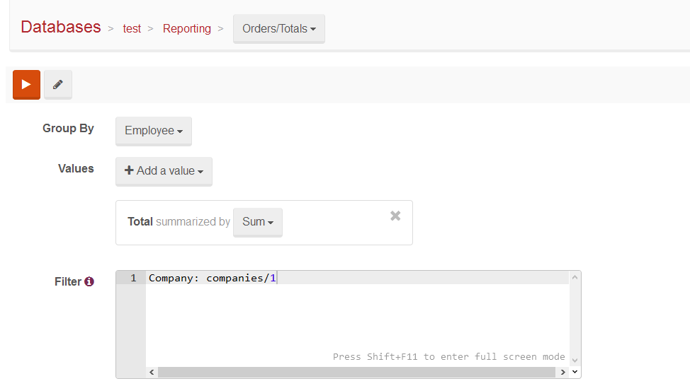 Figure 4. Studio. Reporting View. Set critetia.