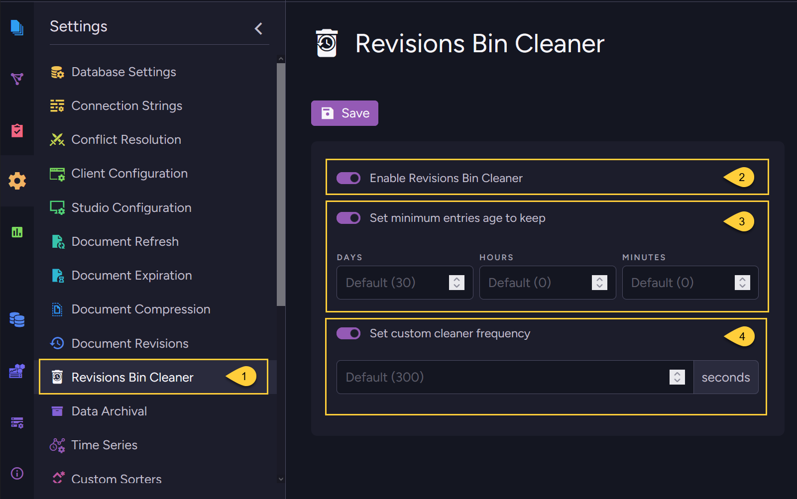 Revisions bin cleaner view