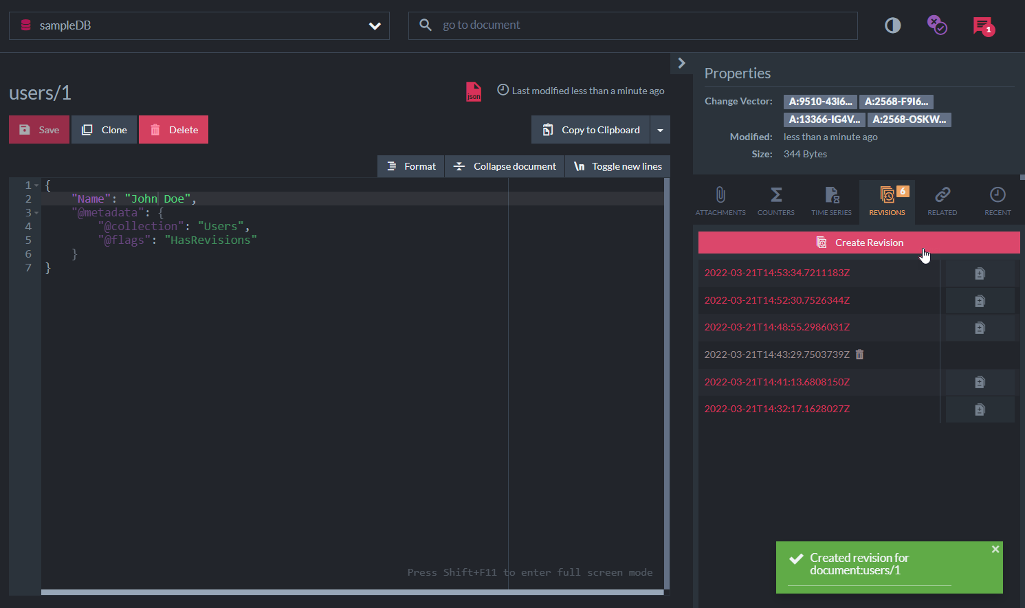 Create a revision manually