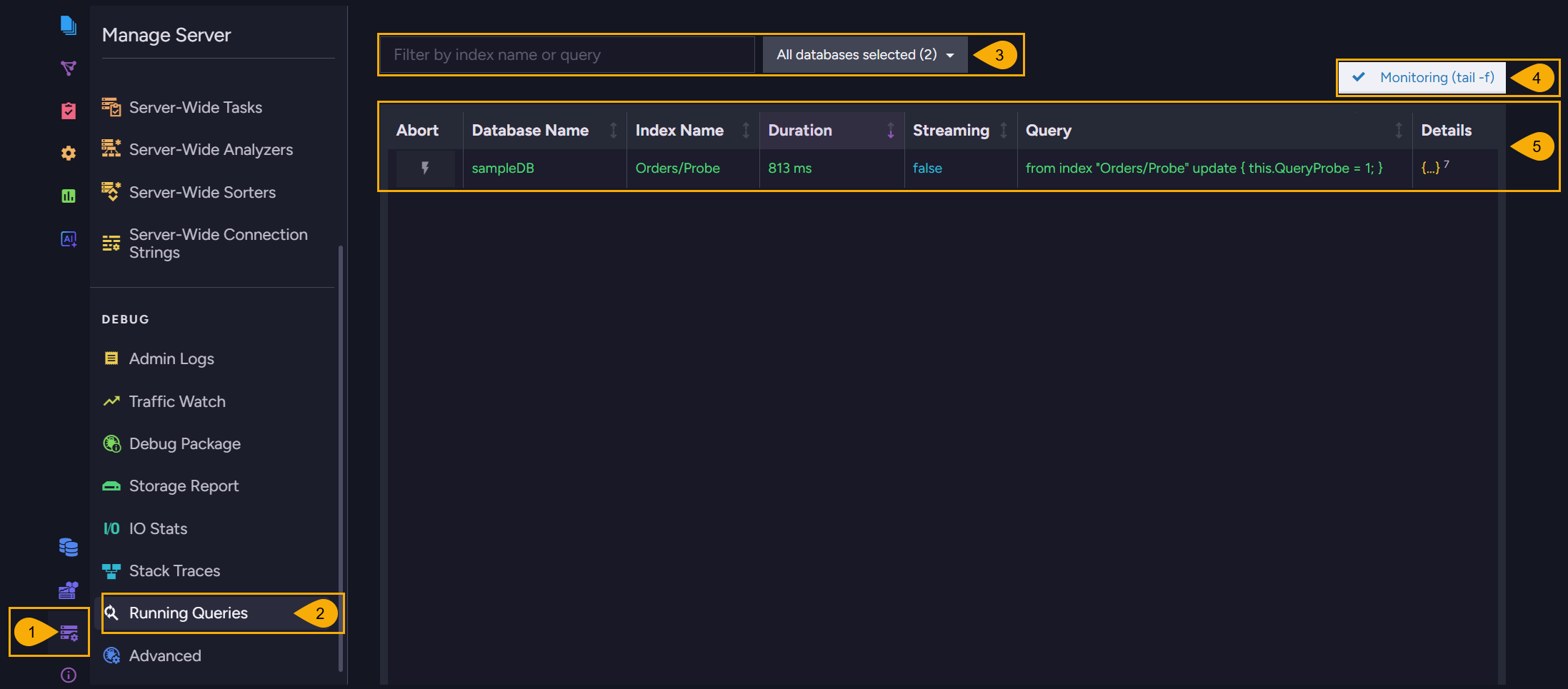 The Running Queries view