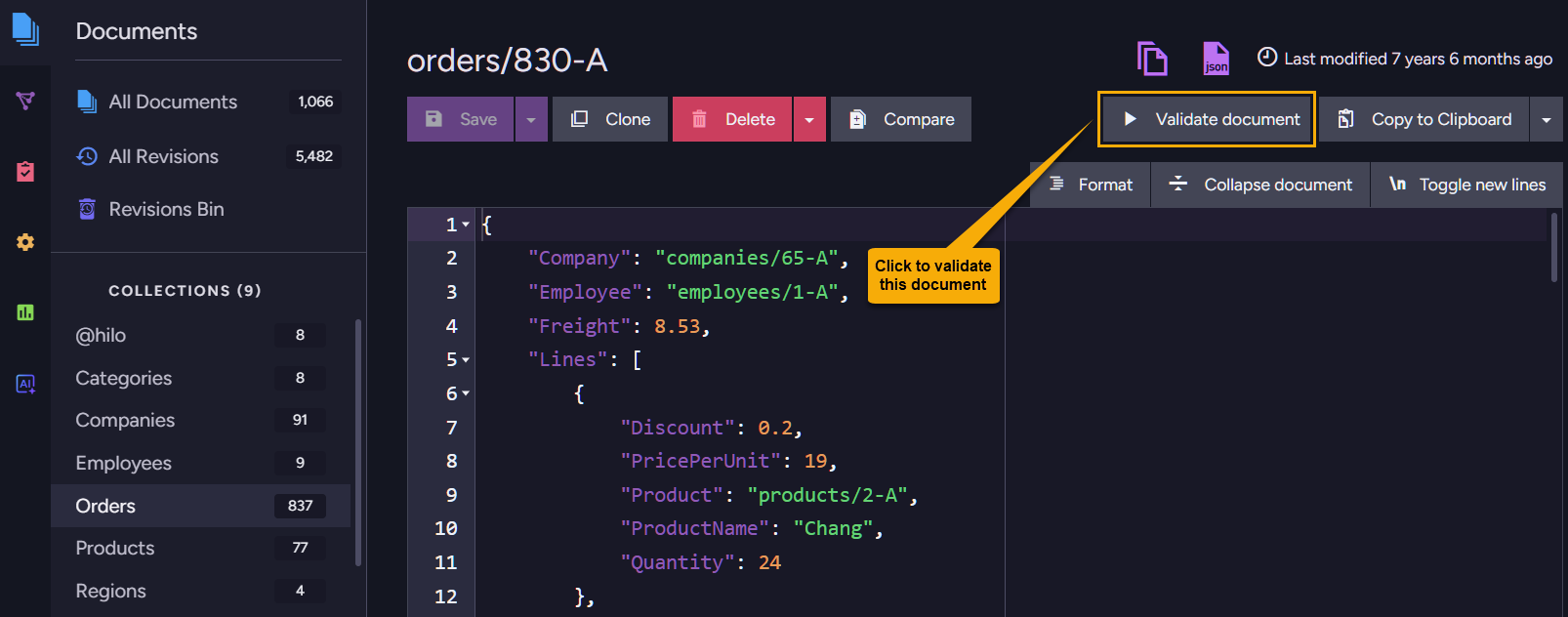 Validate document button