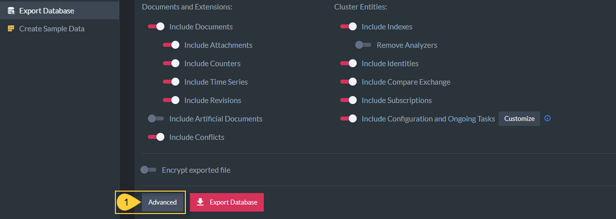 Select Advanced Export Options