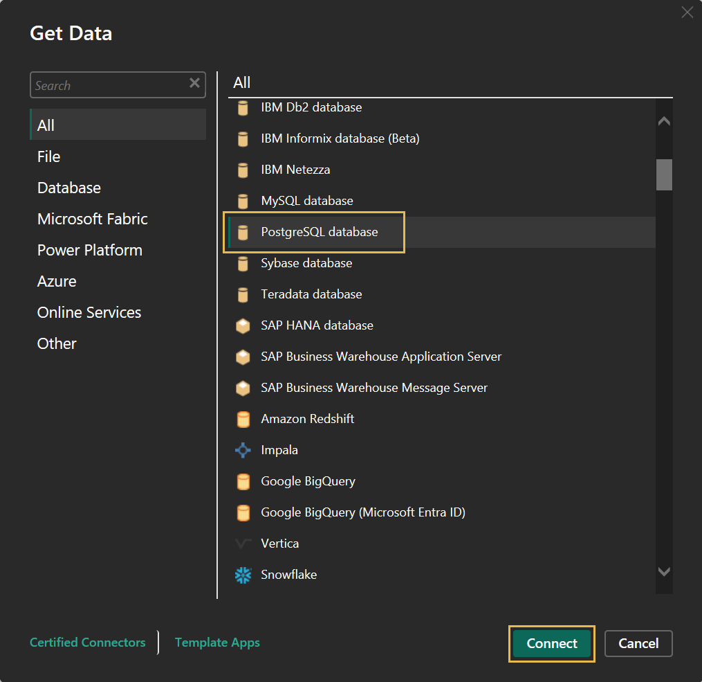 "Select PostgreSQL database"