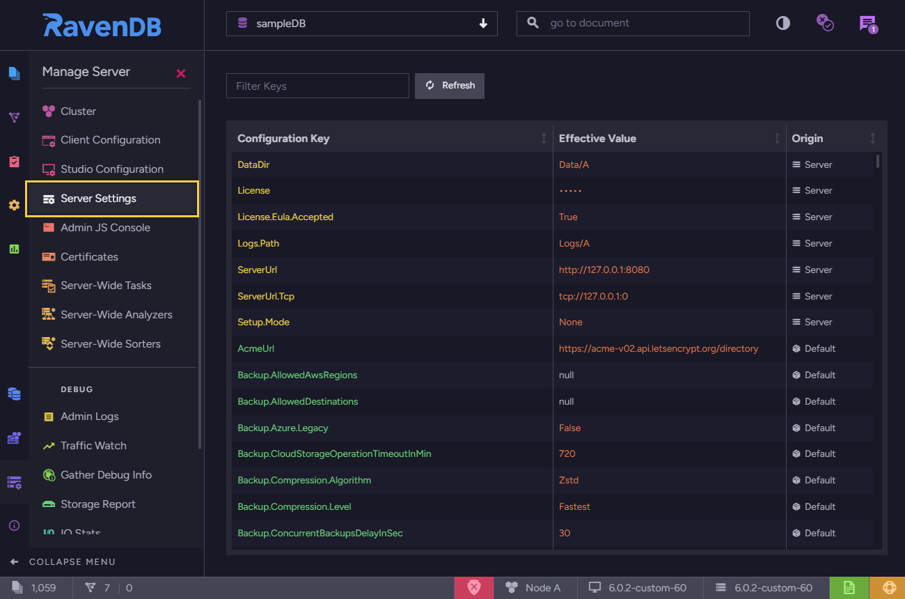Server Settings View