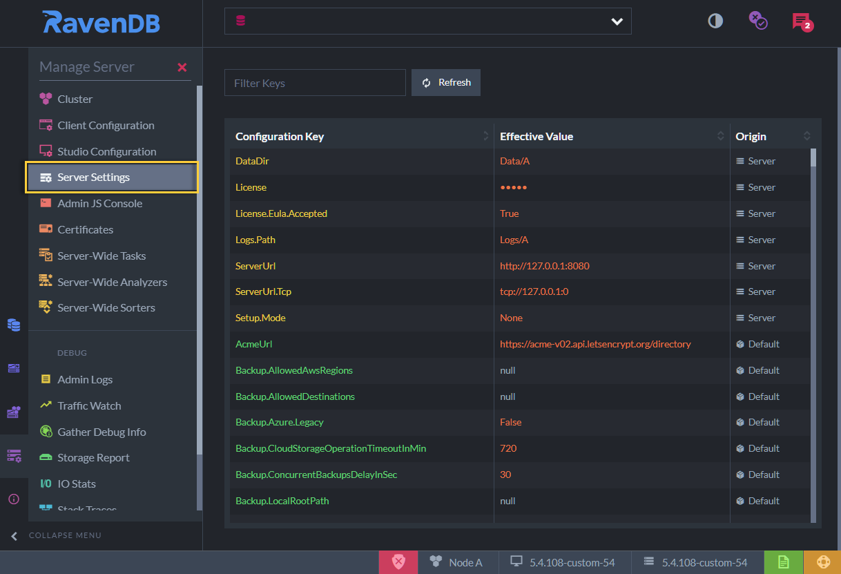 Server Settings View