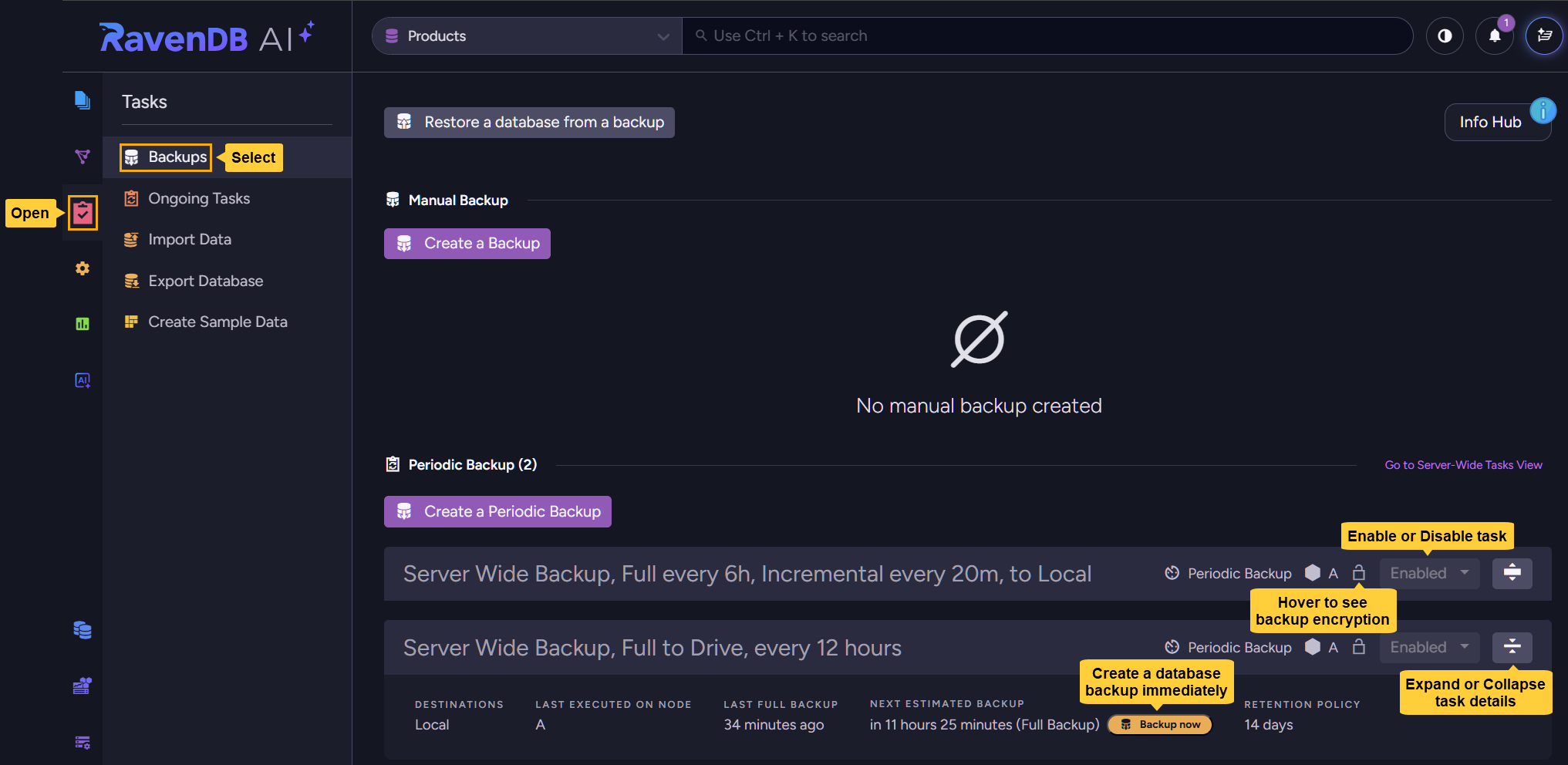 Server-wide derived tasks