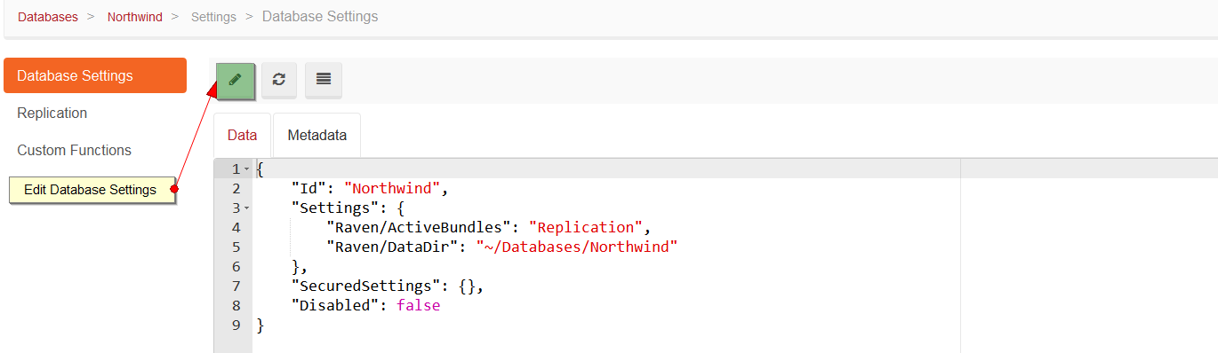 Figure 1. Settings. Database Settings.