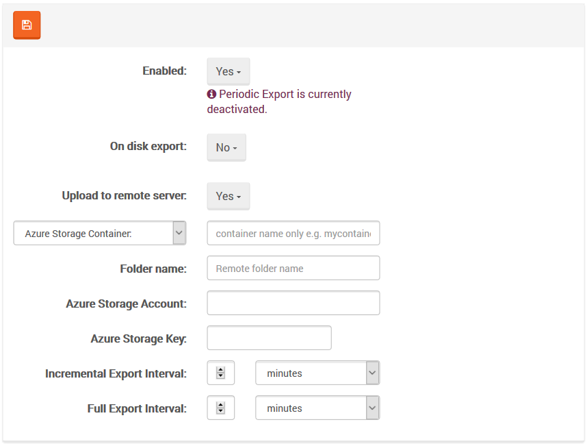 Figure 2. Settings. Azure Storage Container.