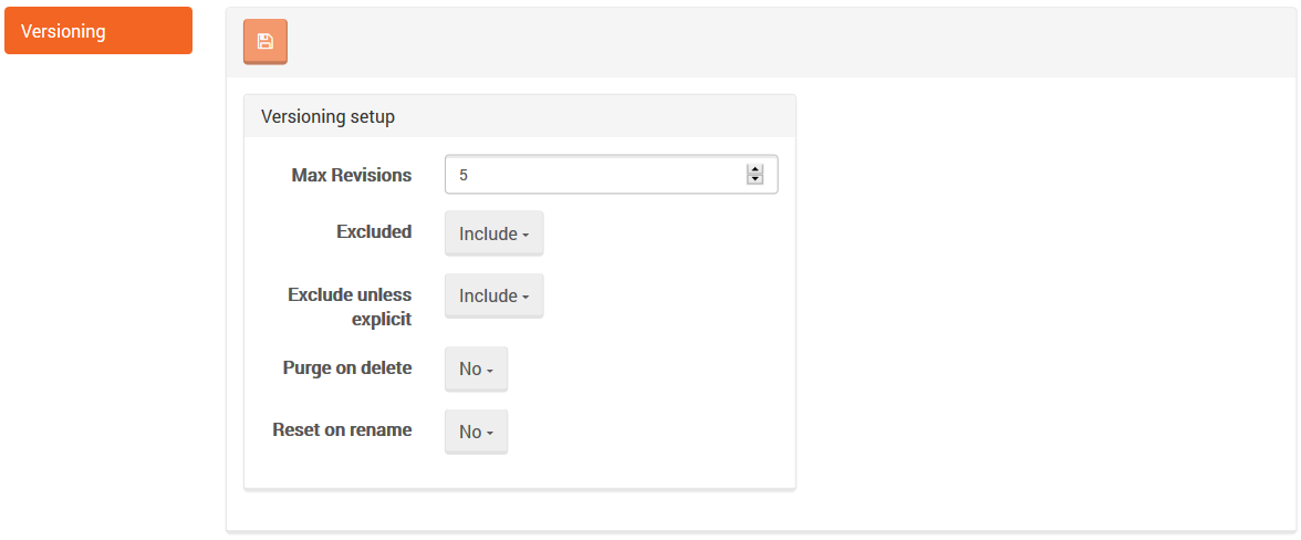 Figure 1. Settings. Versioning. Default Options.