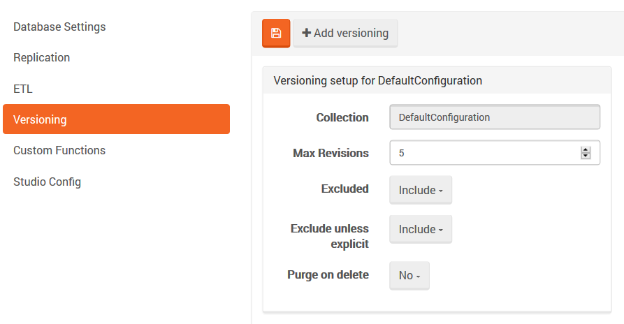 Figure 1. Settings. Versioning setup.