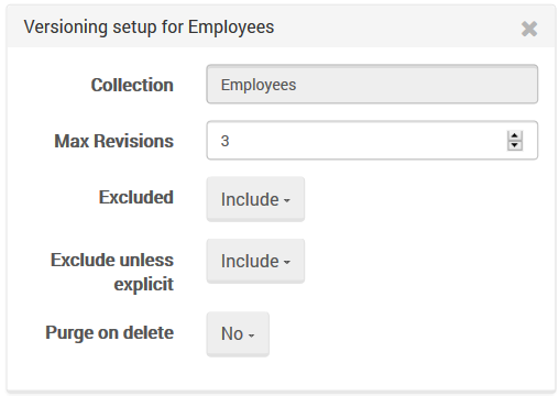 Figure 2. Settings. Versioning setup.