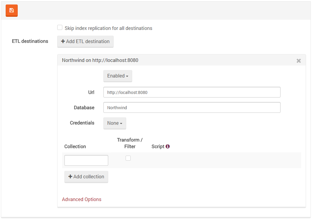 Figure 2. Settings. ETL. Add Destionation.
