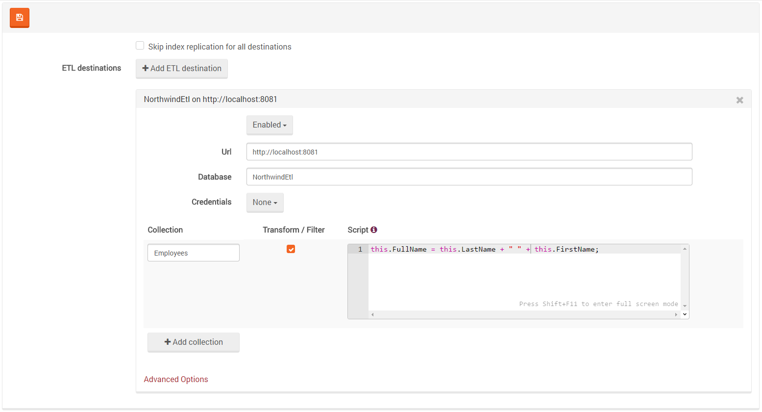 Figure 4. Settings. ETL. Defining Transformation and Filtering scripts.