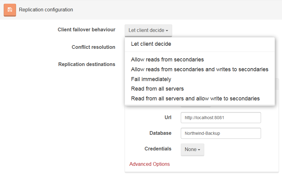 Figure 1. Settings. Replication. Client failover behavior.