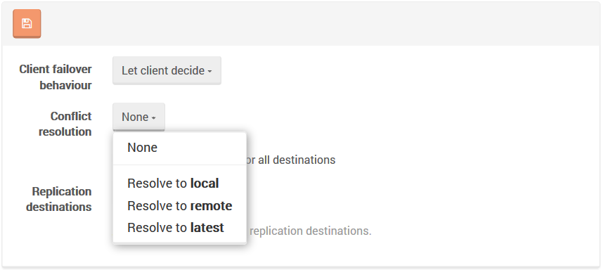 Figure 2. Settings. Replication. Conflict Resolution.