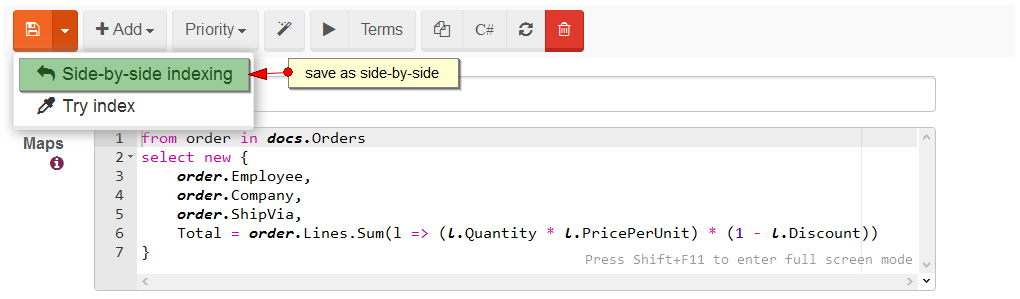 Figure 2. Side-by-Side. Index Edit. Definition. Change