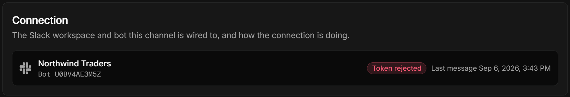 The Connect tab with a rejected token