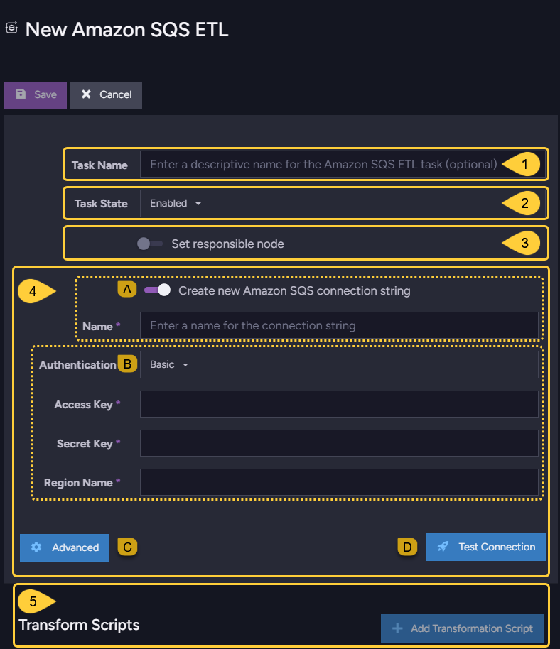 Define Amazon SQS ETL Task
