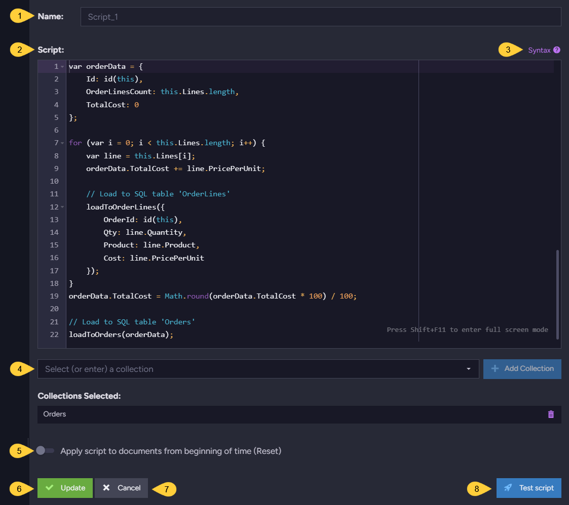 Add or Edit Transform Script