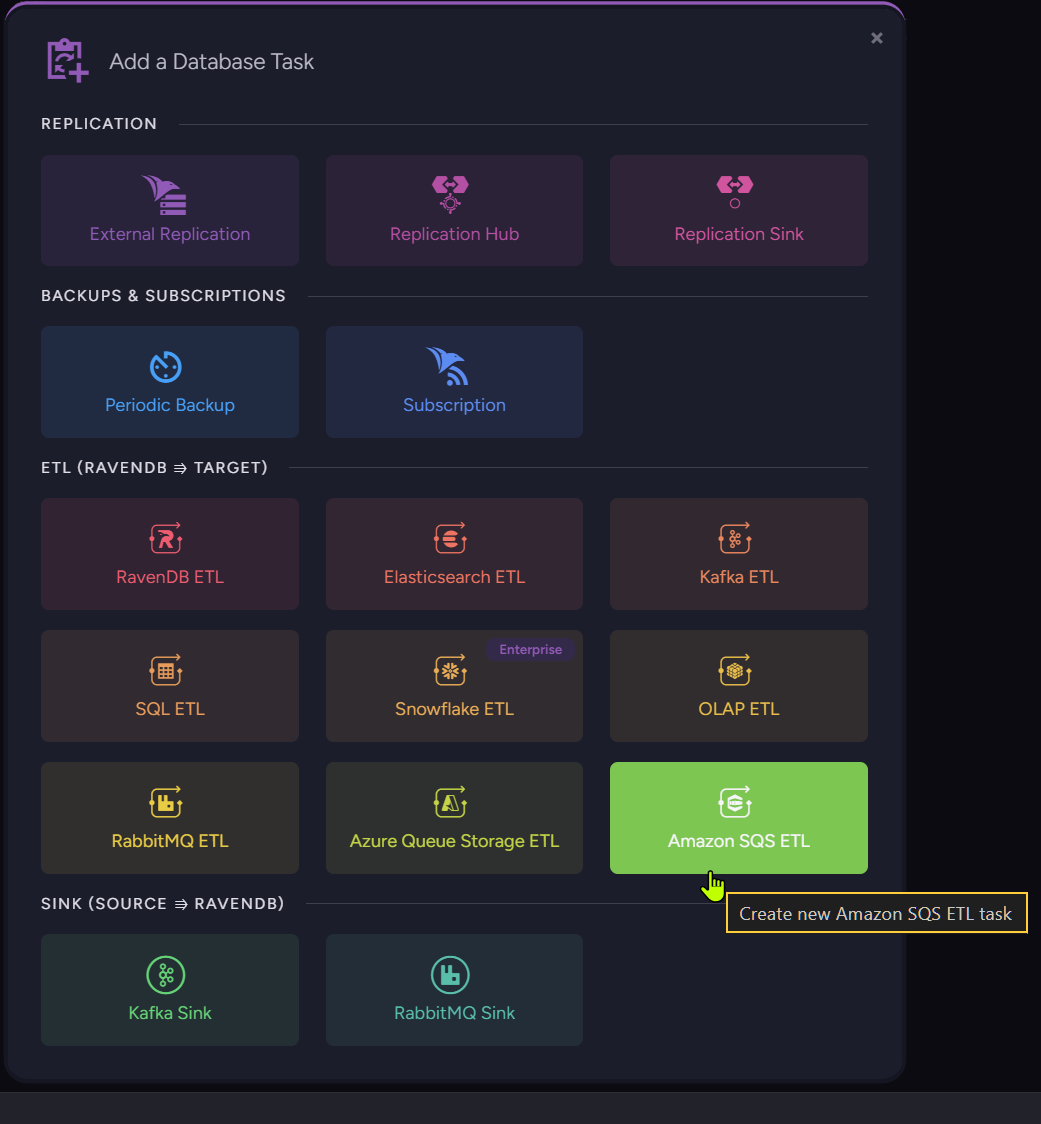 Select the Task to Create