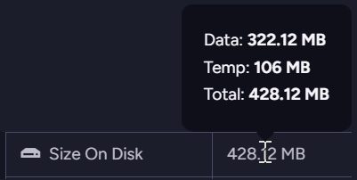 The Size On Disk details