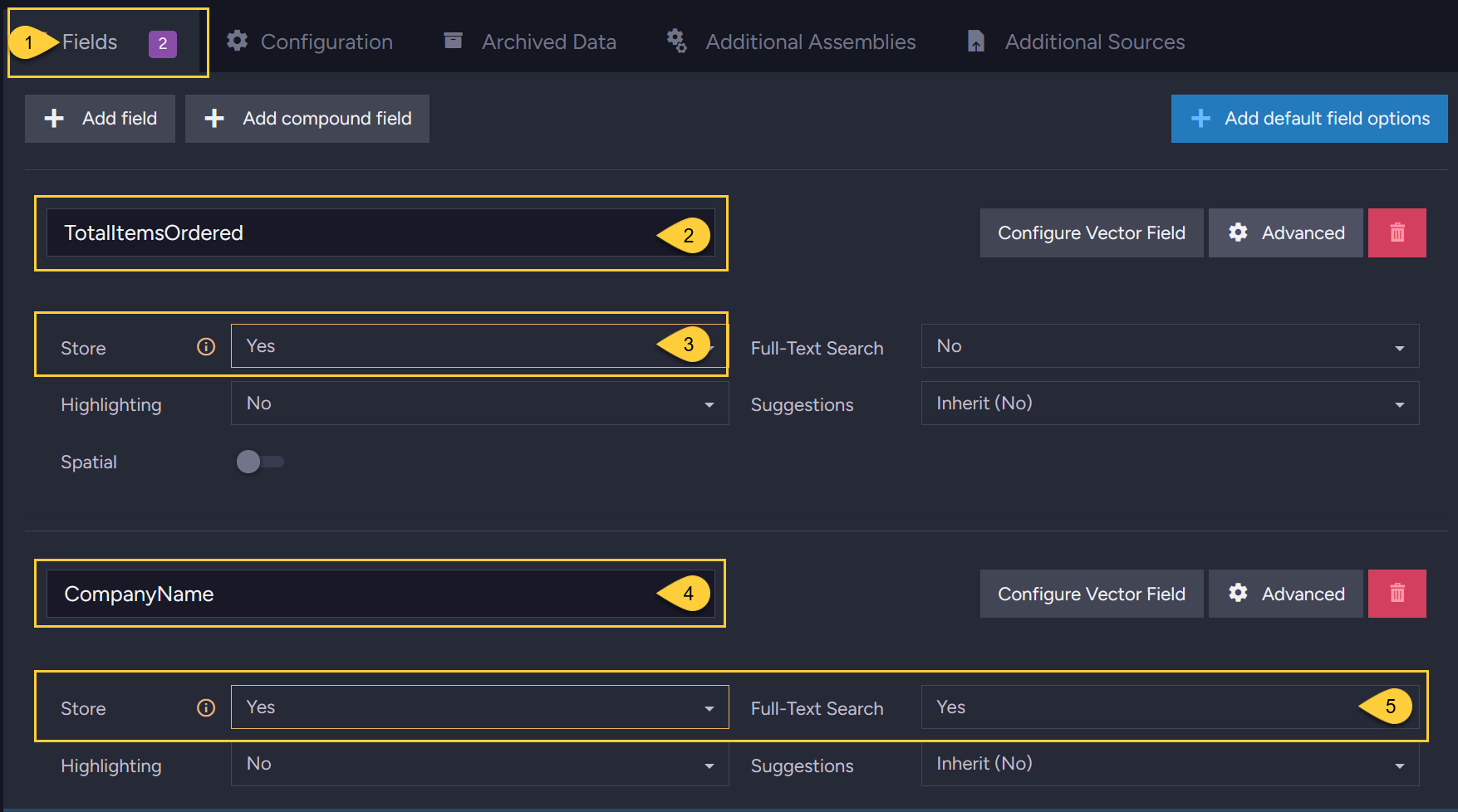 Configure index fields