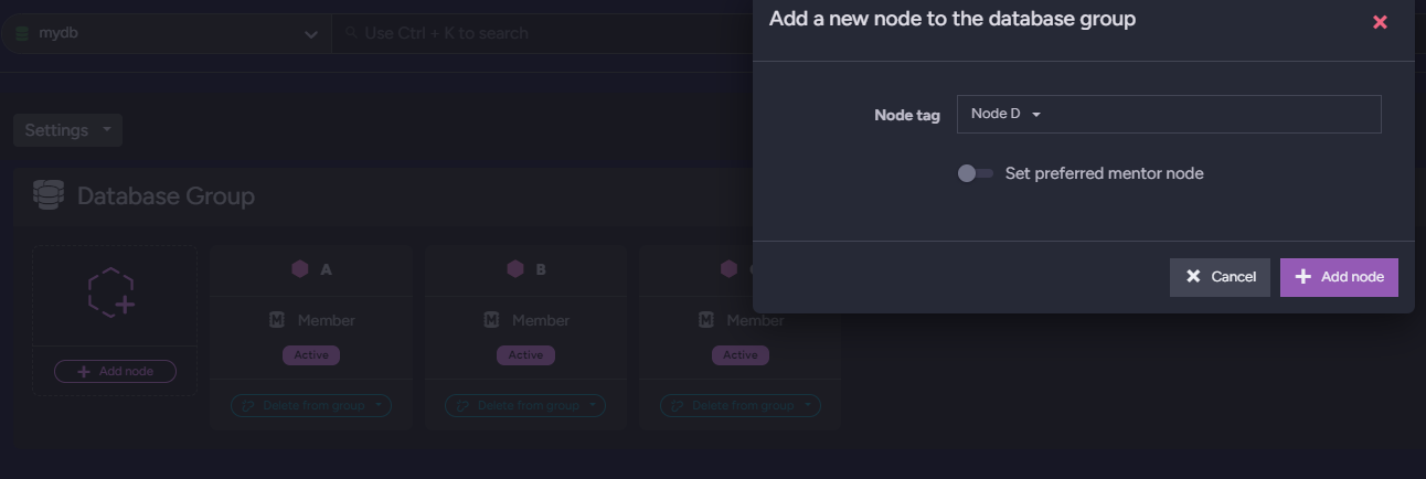 Figure 9 - Add a new node to the database group