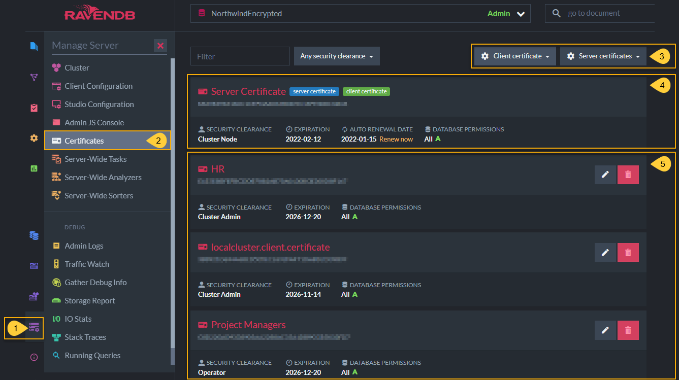 Figure 1. Studio Certificates Management View
