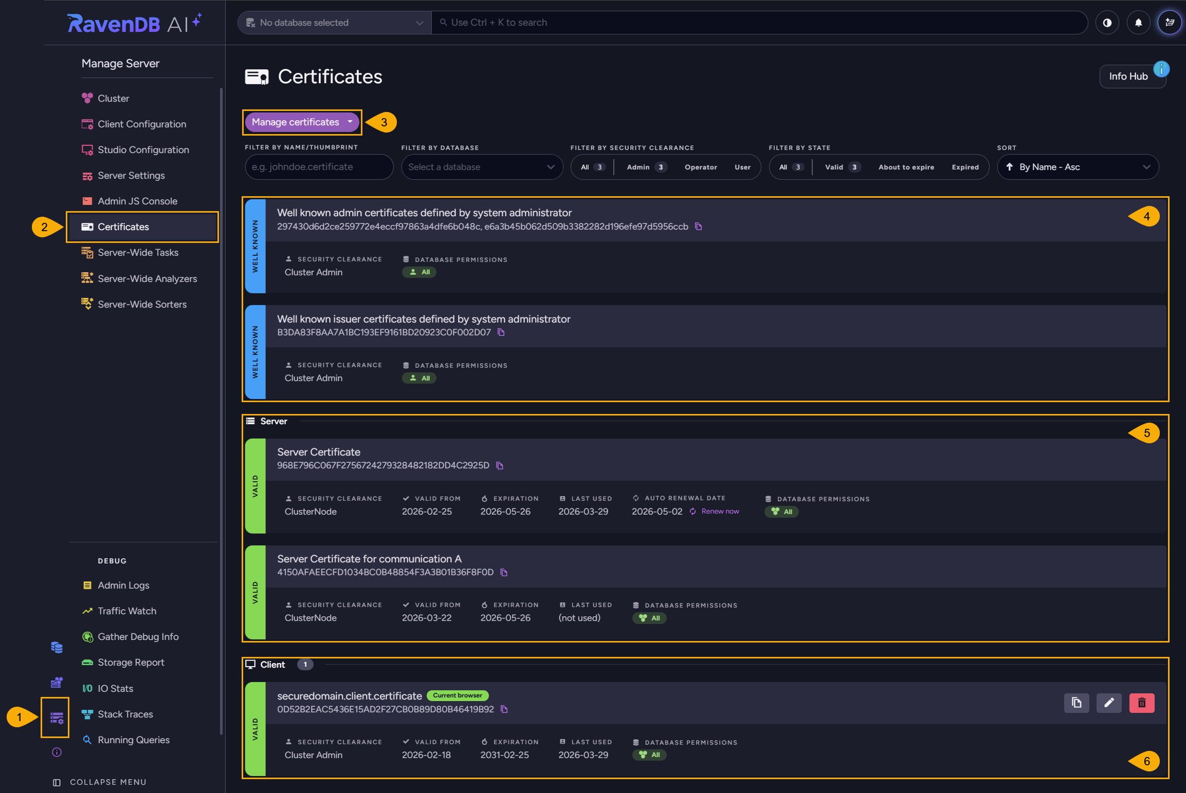 Studio Certificates Management View
